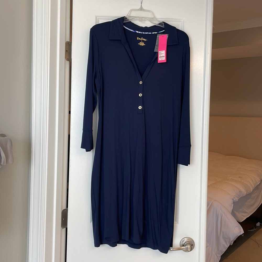 Lilly Pulitzer navy cotton long sleeve light weight dress - Picture 2 of 4